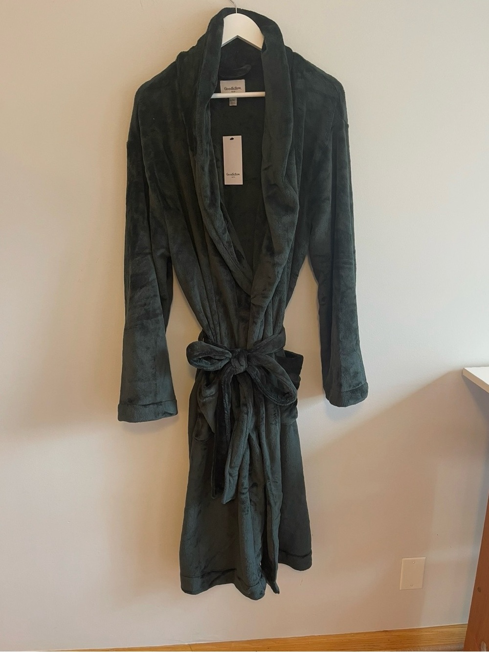Men’s Plush Shawl Collar Robe - Dark Green Size L/XL